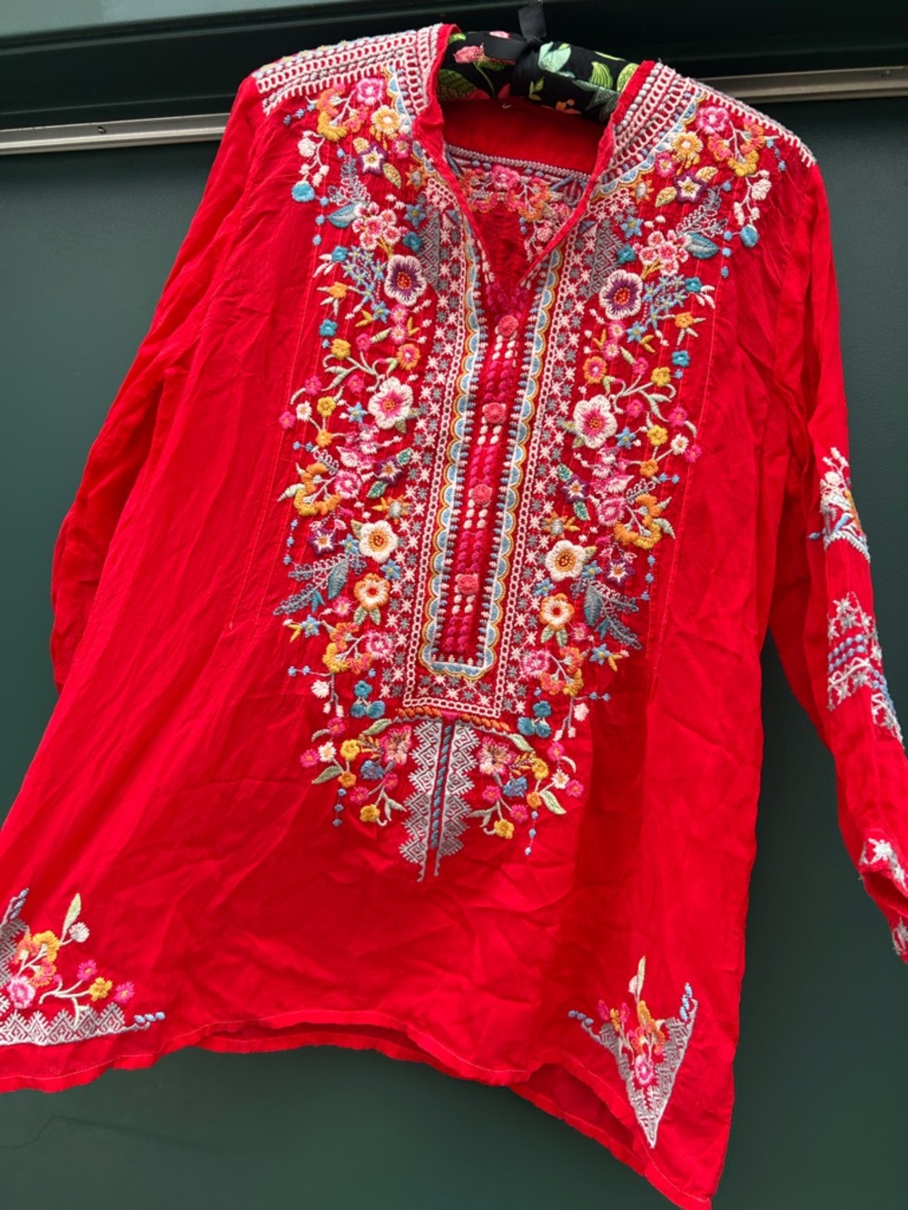 Johnny Was Red Embroidered Floral V‑Neck Tunic - Picture 12 of 13